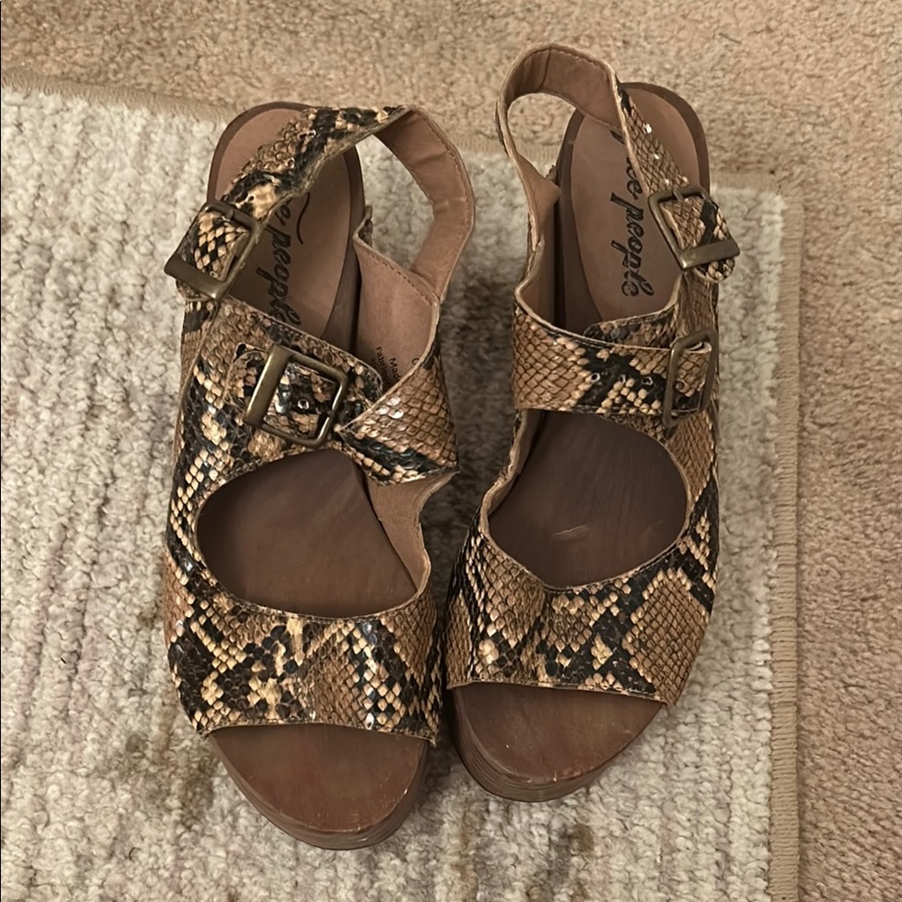 Free people snake skin print heeled sandals